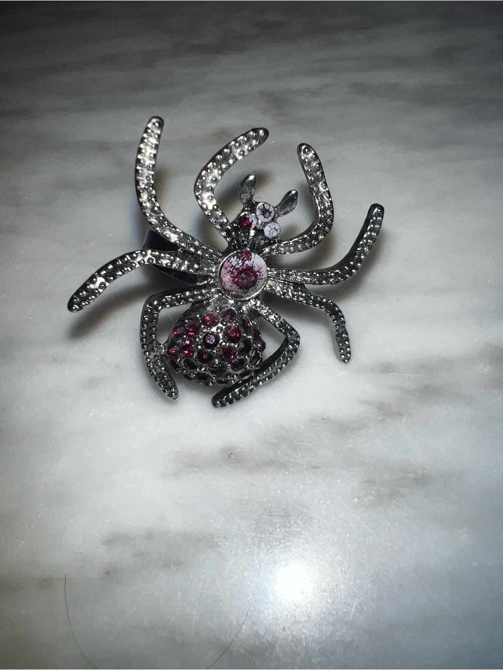 Pier 1 Silver-Tone Spider Ring with Purple Crystal Accents Adjustable Halloween